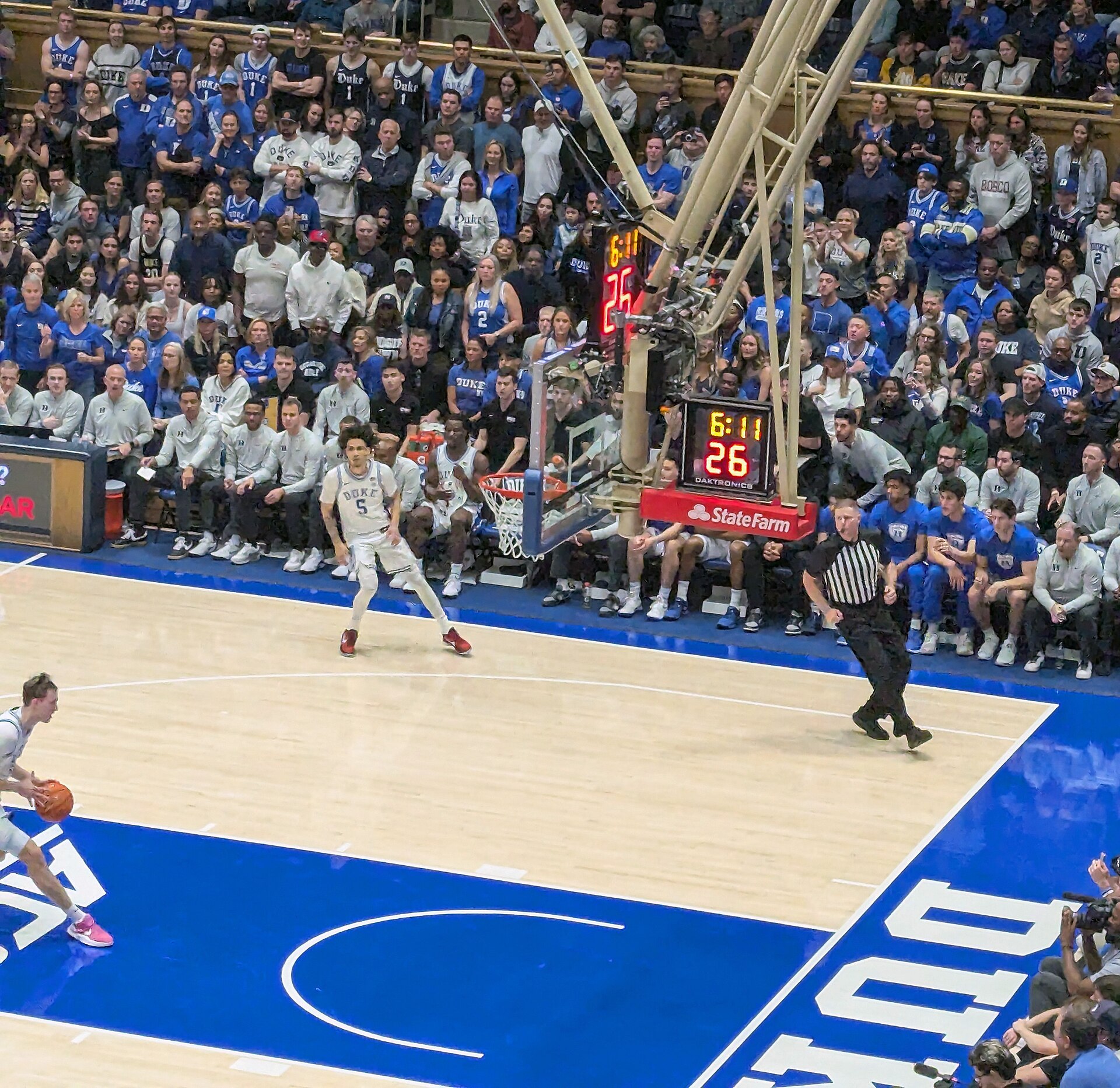 Duke sets up on the wing as the play develops